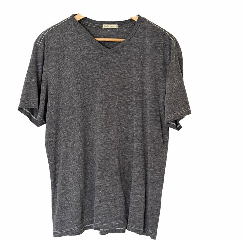 MARINE LAYER Men's Short Sleeve V-Neck Slub T-Shirt Made in California, Medium